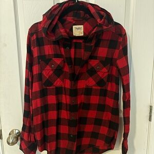 TNA Red and Black Plaid Hooded Shirt